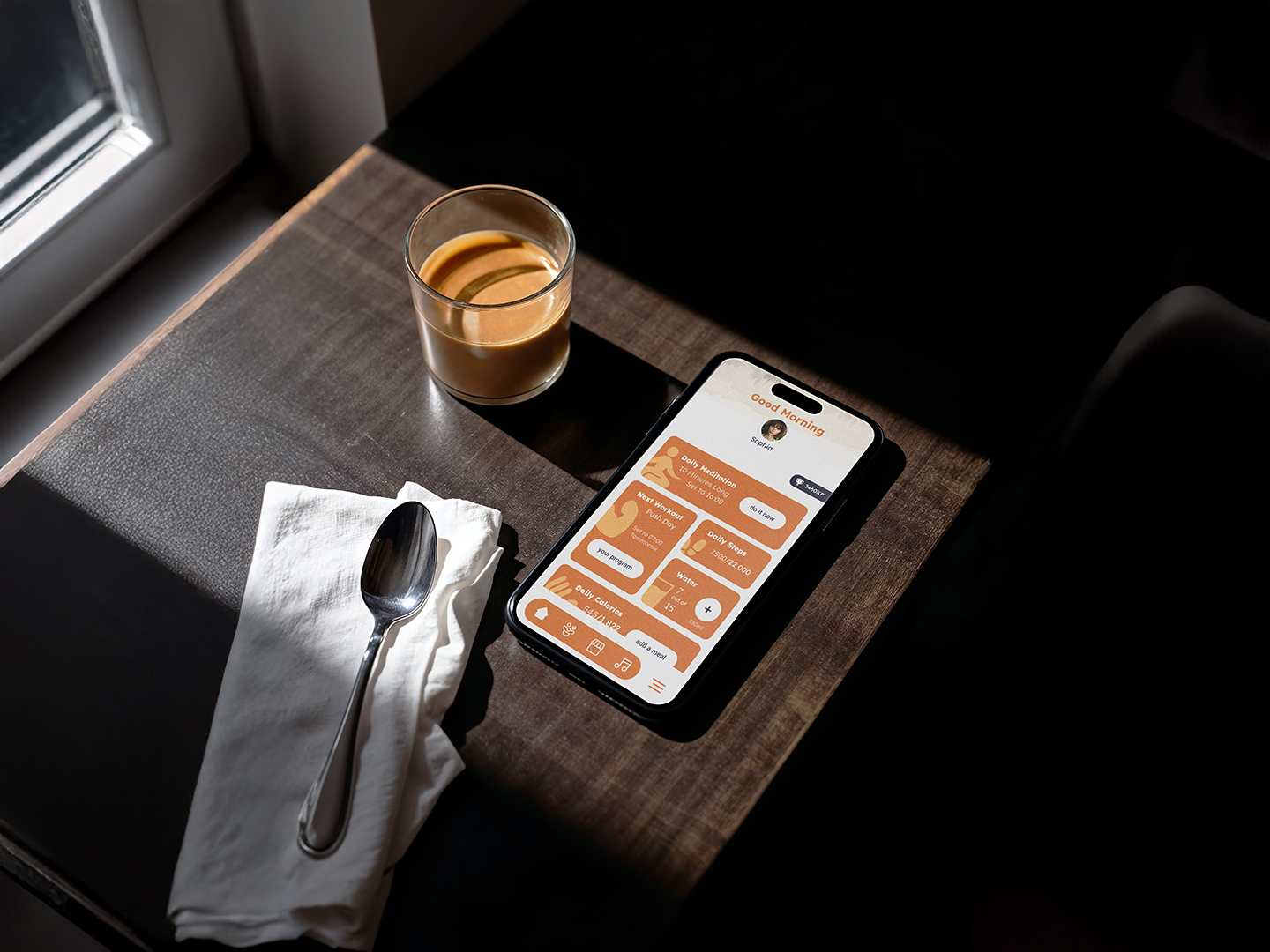 Iphone with karma ap next to the morning coffee